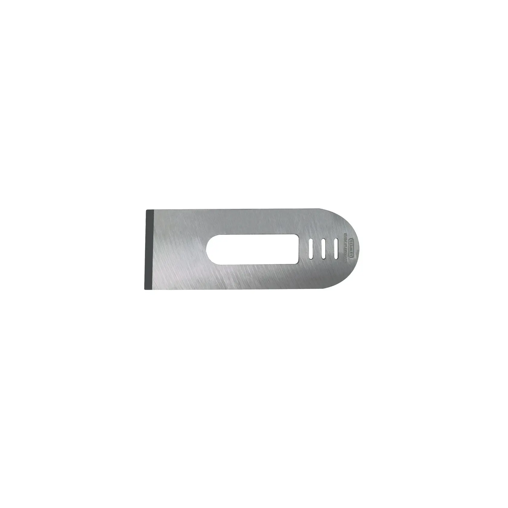 STANLEY 0-12-508 plane iron blade in silver, product photography on white background.