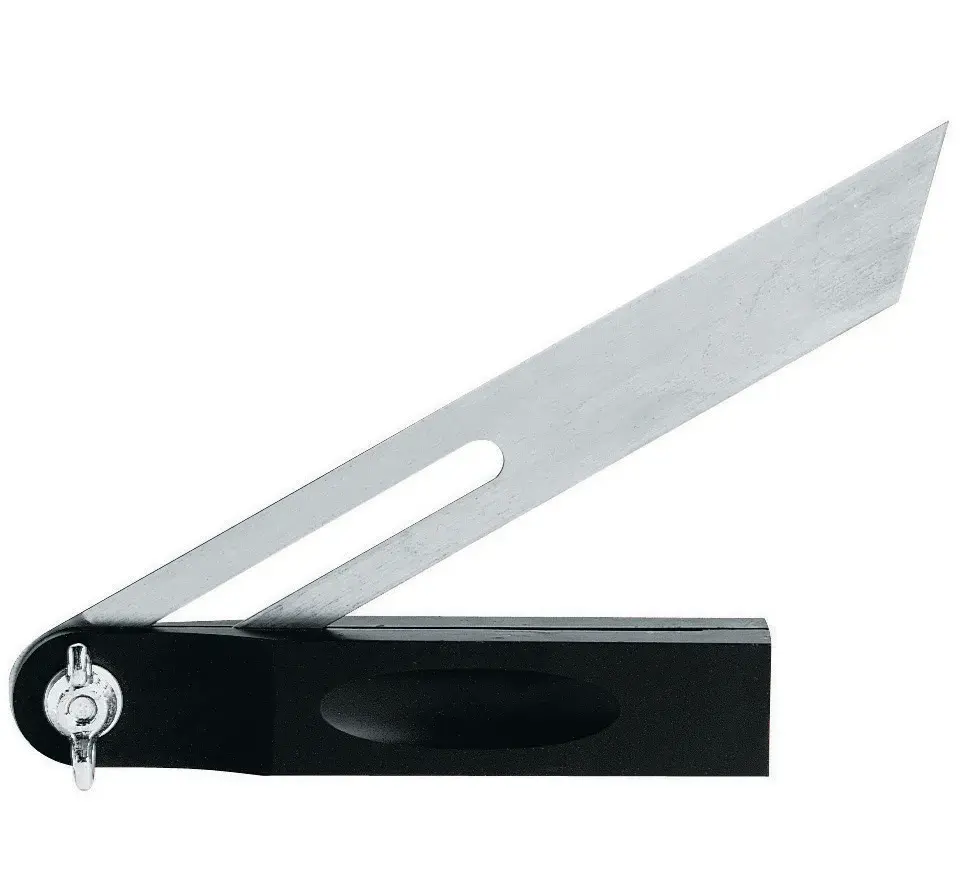 STANLEY 0-46-825 adjustable bevel gauge with black handle and silver blade side view on white background.