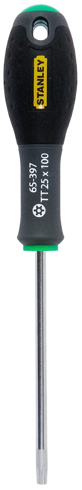 Stanley Torx screwdriver with black and green handle, model 0-65-397, for T25 screws.