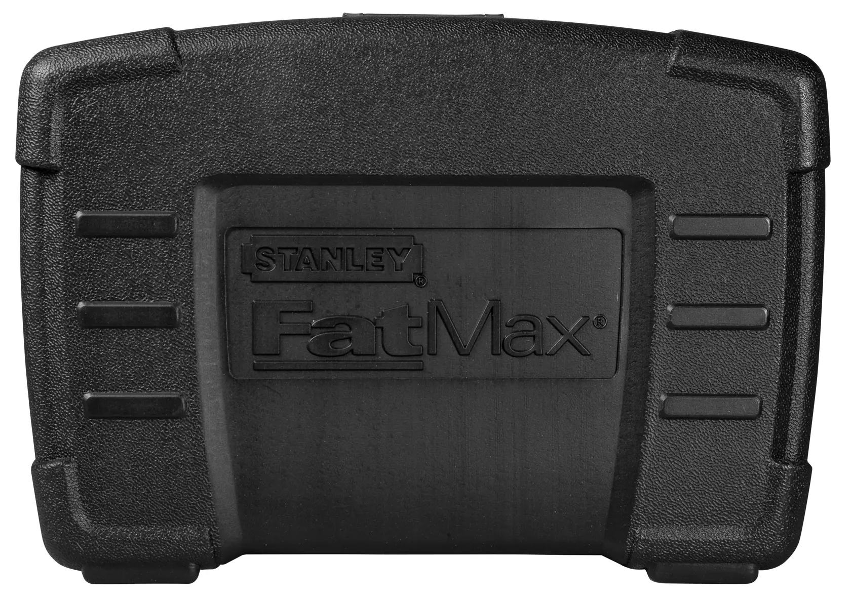 Black Stanley FatMax hard plastic carrying case with textured sides, shown closed.