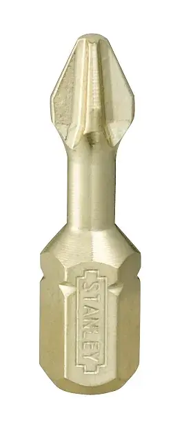 STANLEY 1-13-689 gold-colored Phillips screwdriver bit, front angle, on white background.