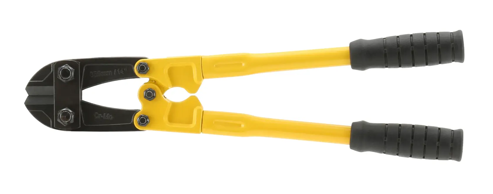 Stanley bolt cutter with yellow handles and black grips, designed for cutting through tough materials and bolts.