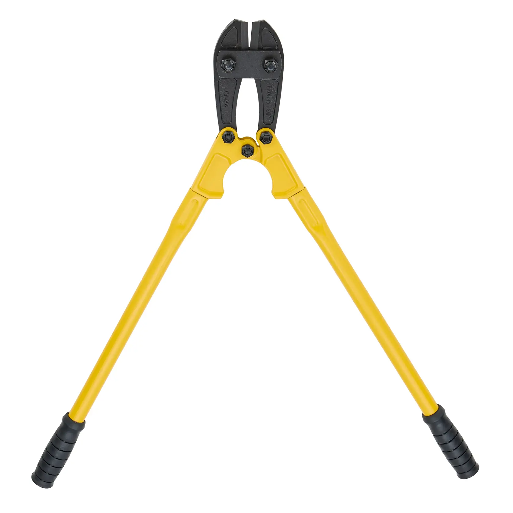 STANLEY 1-17-753 bolt cutter with yellow handles and black jaws, front angle, hand tool category.