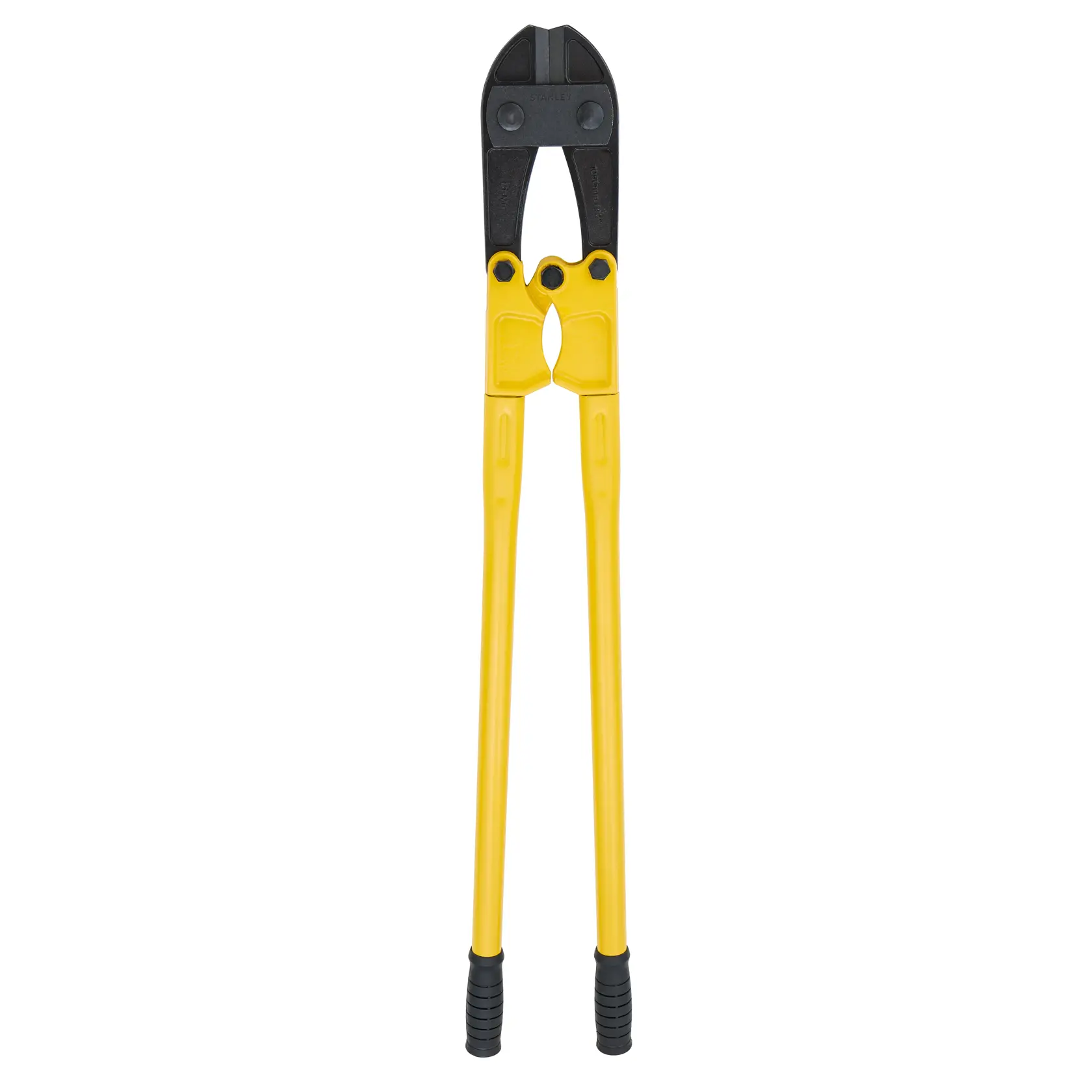 Stanley 1-17-755 bolt cutter with yellow handles, photographed from the front on a white background.