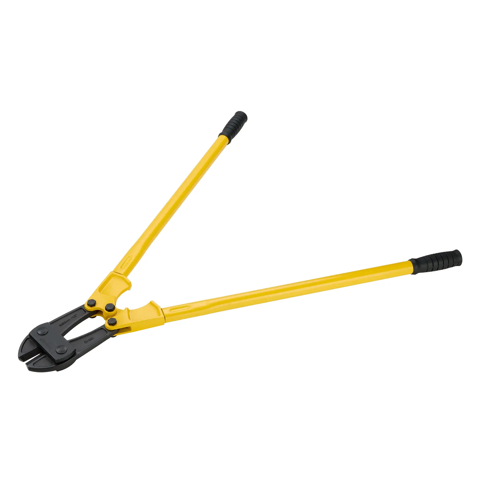 STANLEY 1-17-755 bolt cutter with yellow handles, angled product photo on white background.