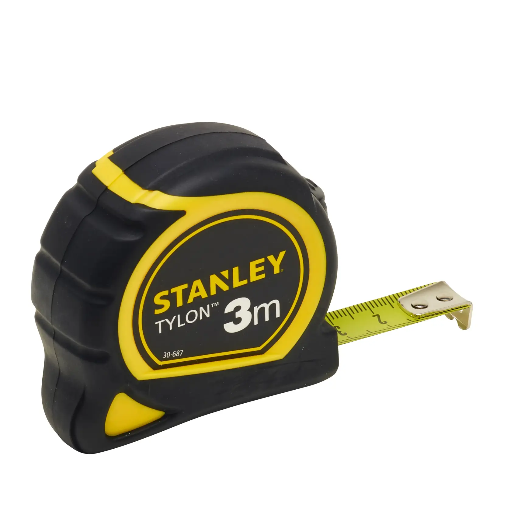 Stanley Tylon 3m tape measure with yellow and black casing, metal tip extended, SKU 1-30-687.