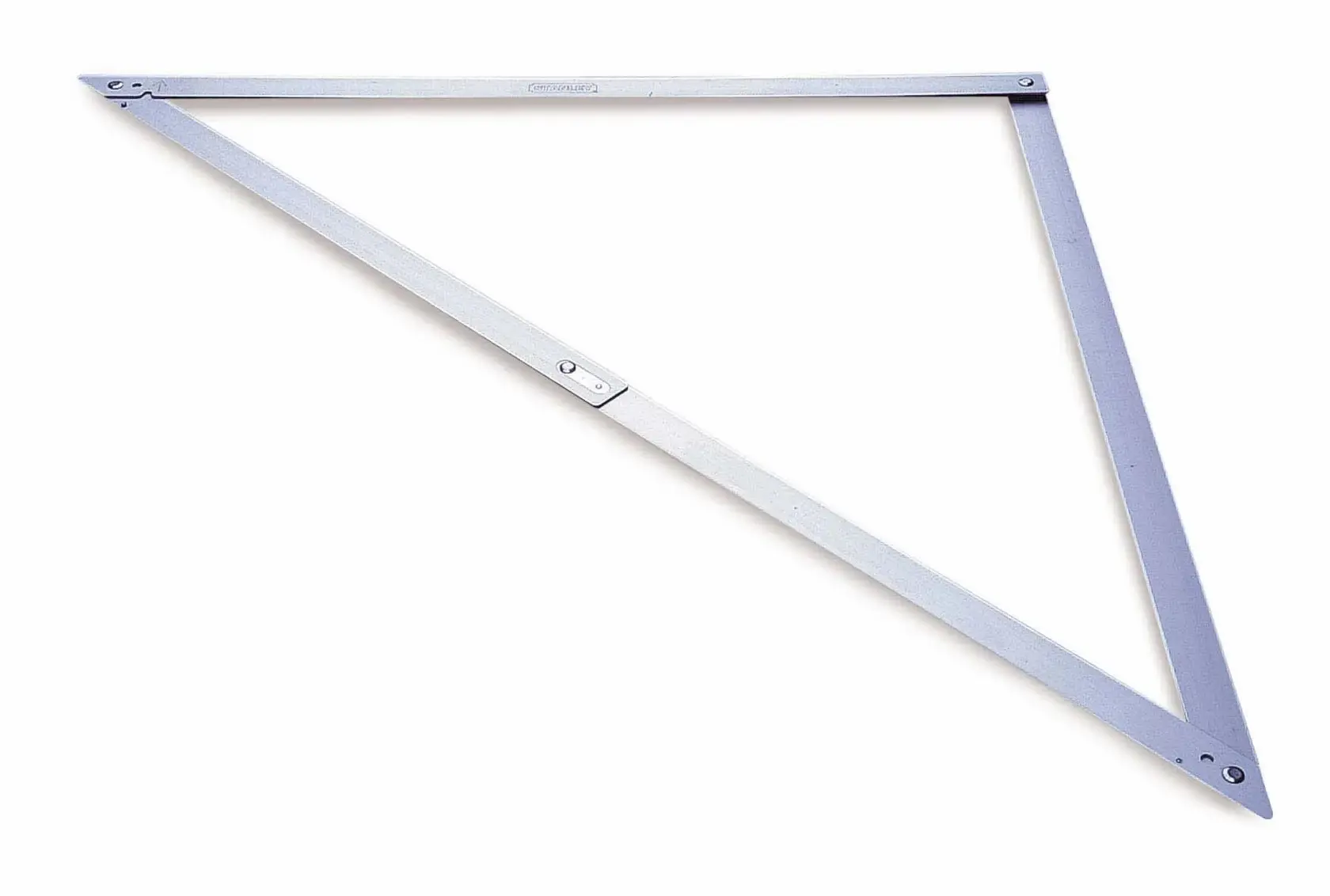 Metal photographic framing square tool with three sides, used for measuring and marking angles.