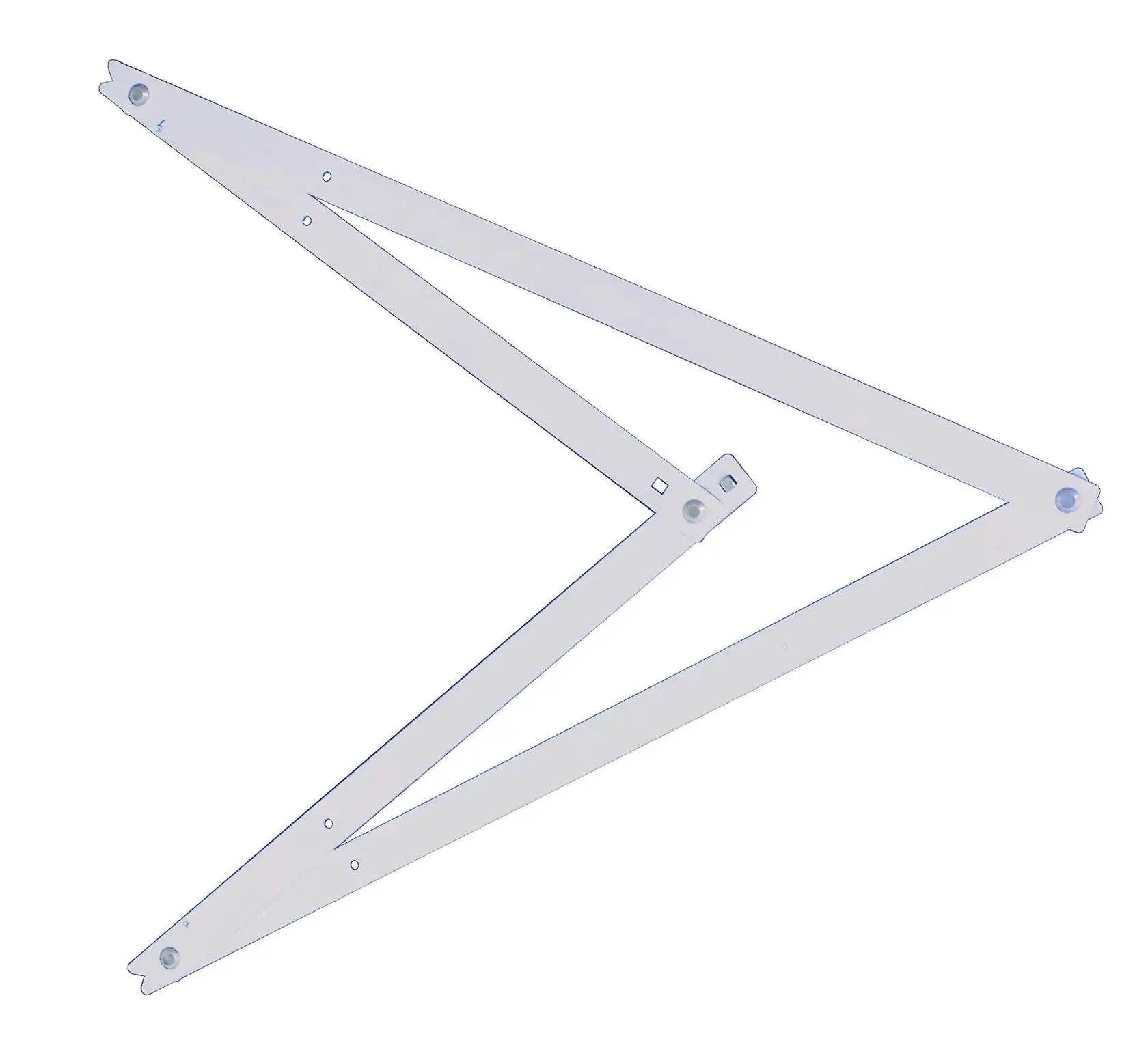 STANLEY 1-45-013 folding metric pantograph, metal measuring tool, top view on white background.