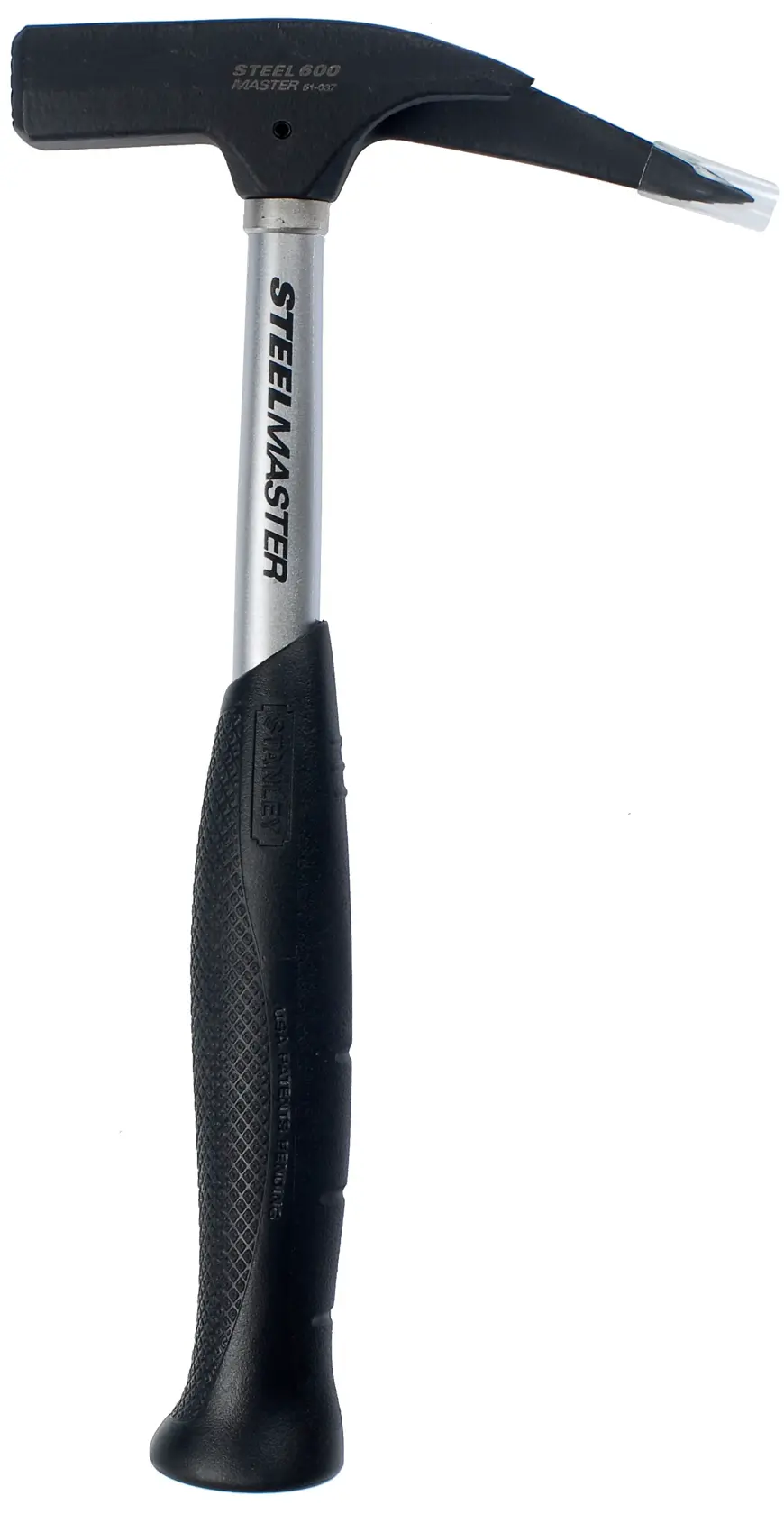 Steelmaster hammer with black handle and metal shaft, designed for precise tasks, shown against a white background.