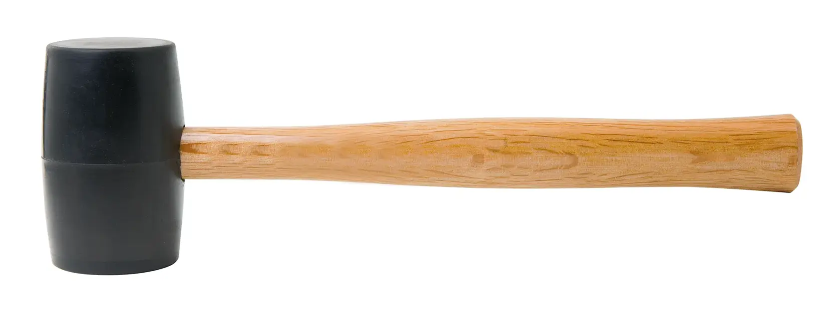 Rubber mallet with a wooden handle shown against a white background.