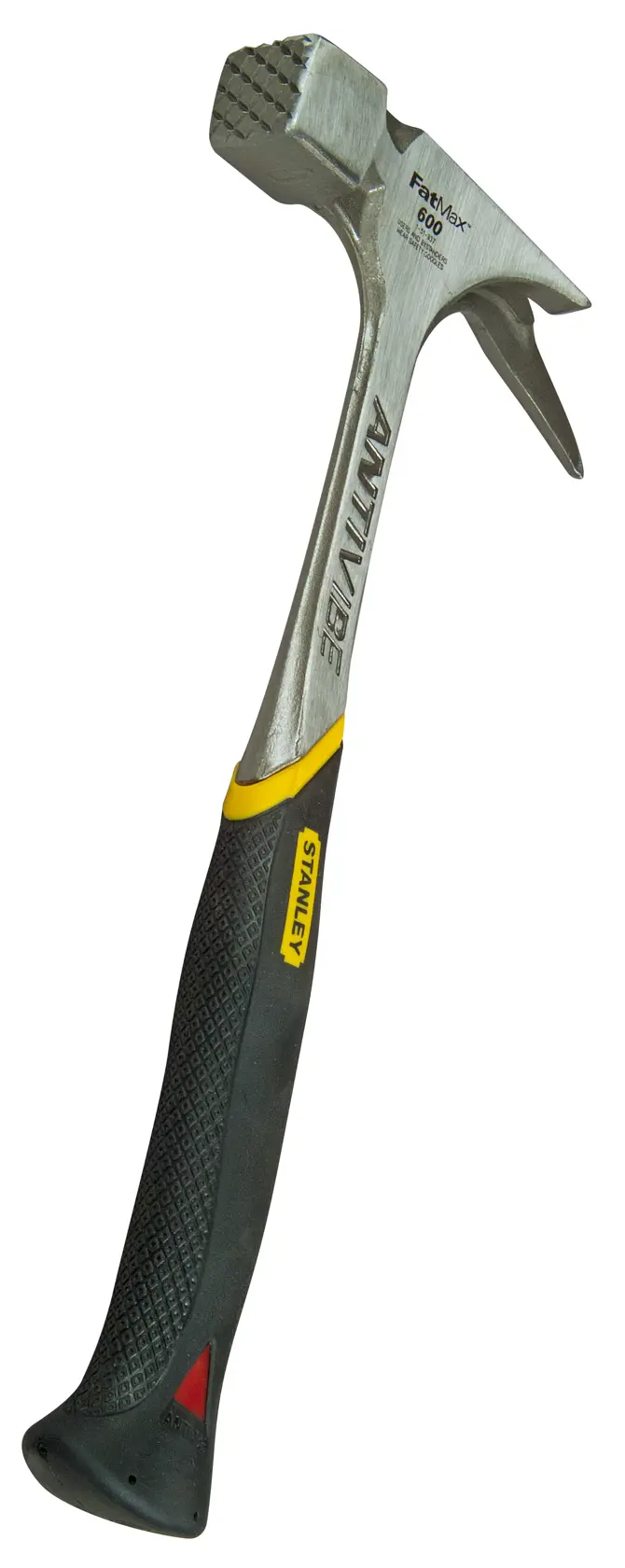 STANLEY 1-51-937 photography of claw hammer with anti-vibration handle, angled on white background.
