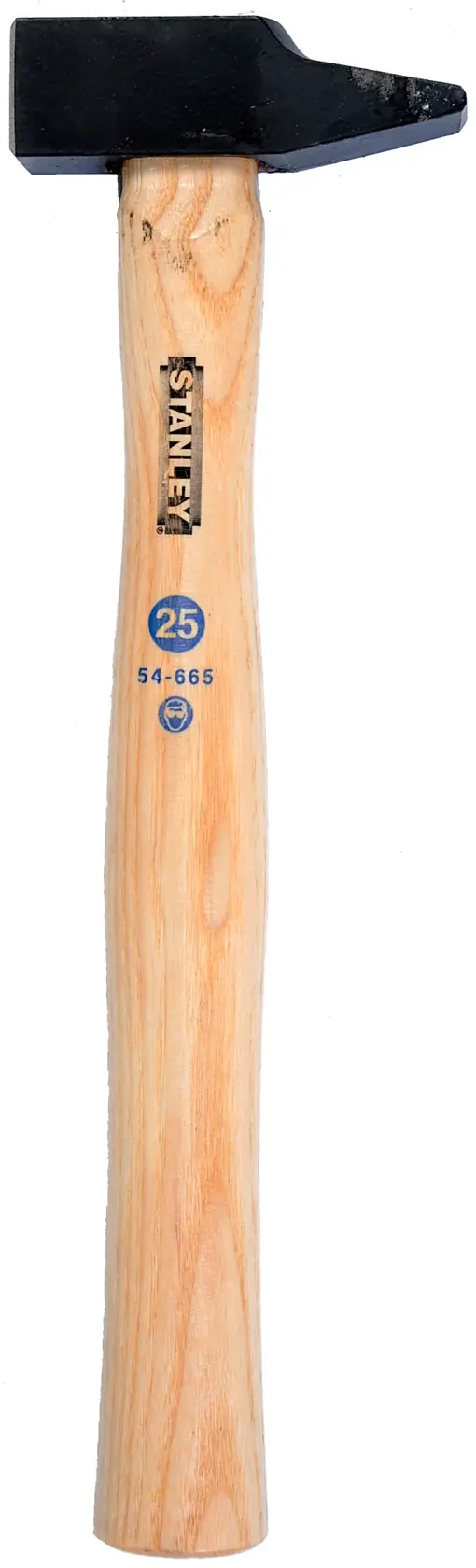 STANLEY 1-54-665 blacksmith hammer with wooden handle, side angle on white background.
