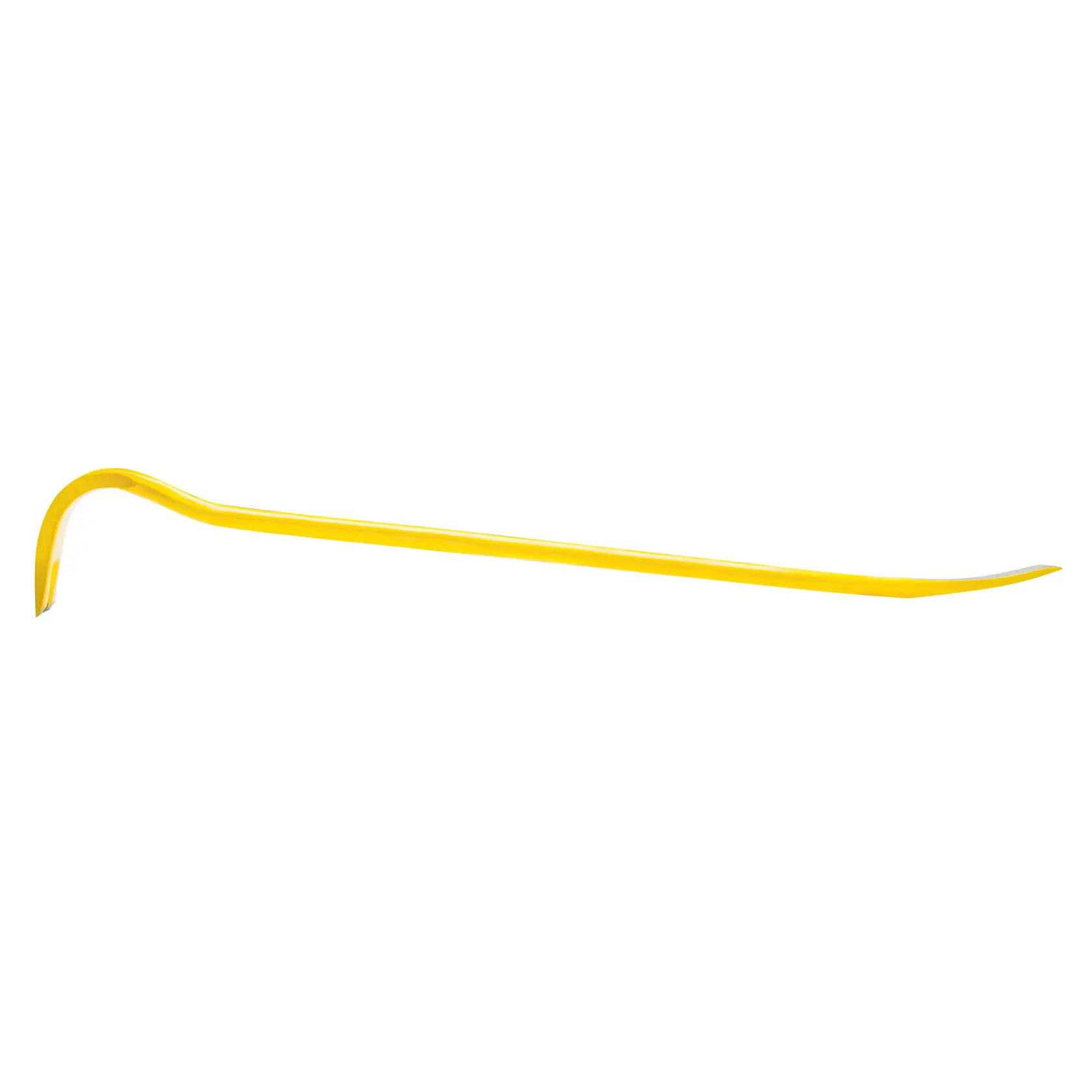 STANLEY 1-55-504 yellow wrecking bar with curved and beveled ends, side view on white background.