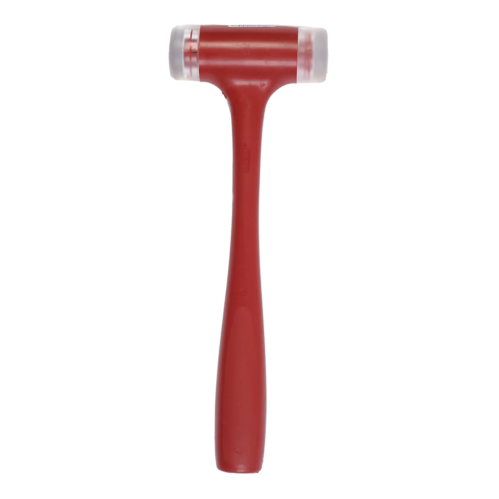 STANLEY 1-57-053 soft faced hammer with red handle and dual white striking faces, front view on white background.