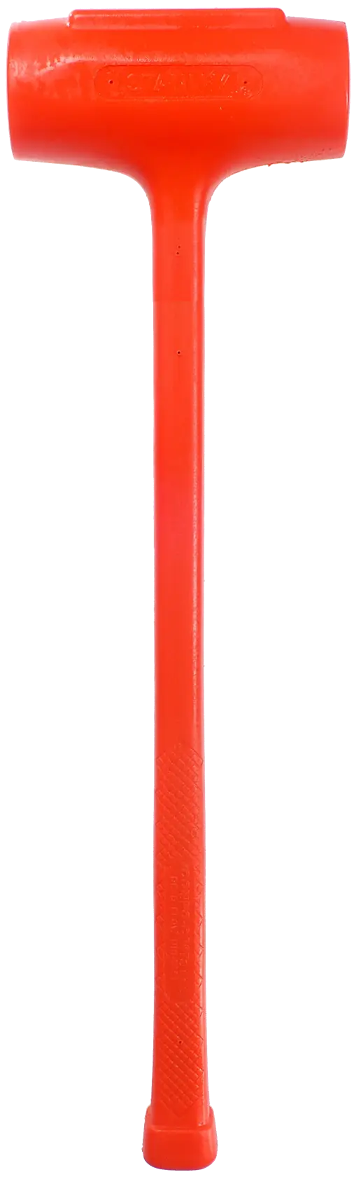 STANLEY 1-57-552 orange dead blow hammer, long handle, product photo on white background.