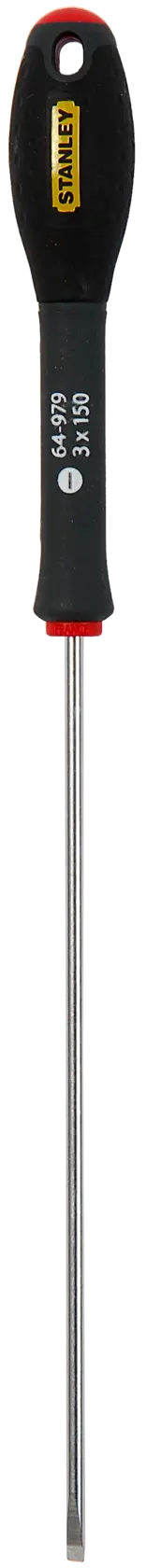 Stanley flathead screwdriver with black handle and metal shaft.