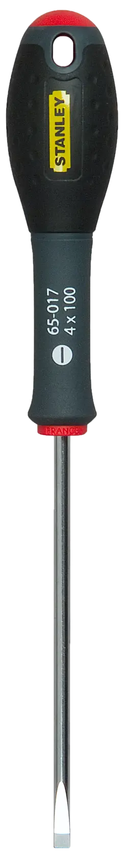 Stanley flathead screwdriver with black handle and metal shaft, suitable for general repair tasks.