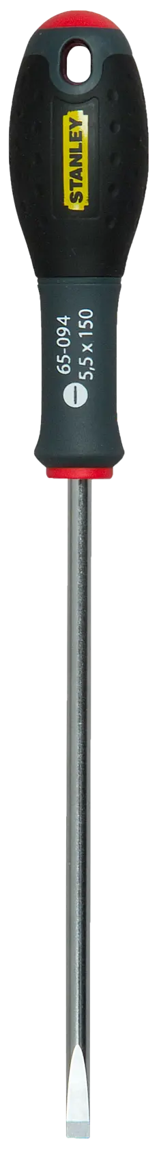 Stanley flathead screwdriver with black handle and metal shaft, model 1-65-094.