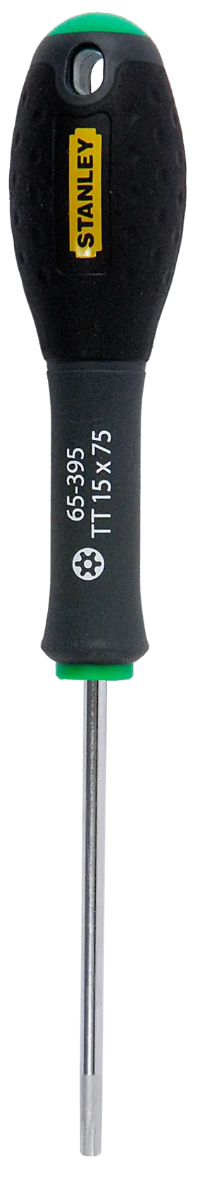 STANLEY 1-65-395 Torx screwdriver with black and green handle, straight-on view, plain white background.