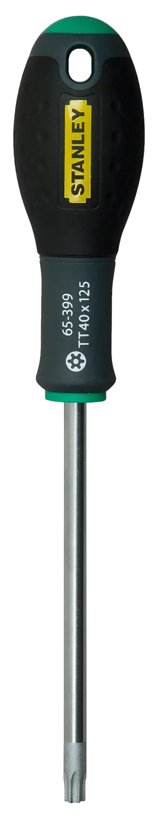 STANLEY 1-65-399 torx screwdriver, black and green handle, front view, photography on white background.