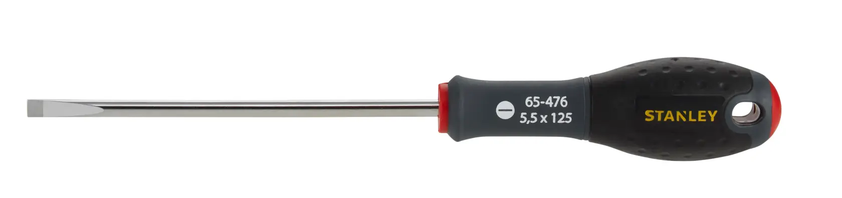 Stanley flathead screwdriver with black ergonomic handle and silver shaft, model 1-65-476.