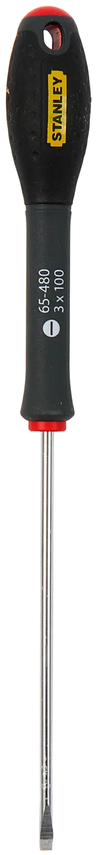 STANLEY 1-65-480 flathead screwdriver, black handle, tool category, front view photo.