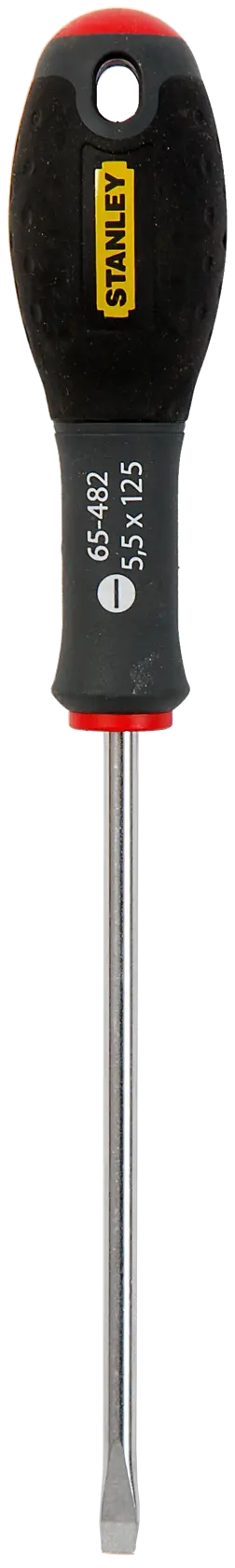 Stanley flathead screwdriver with black and yellow handle, model 1-65-482, for general screwdriving tasks.