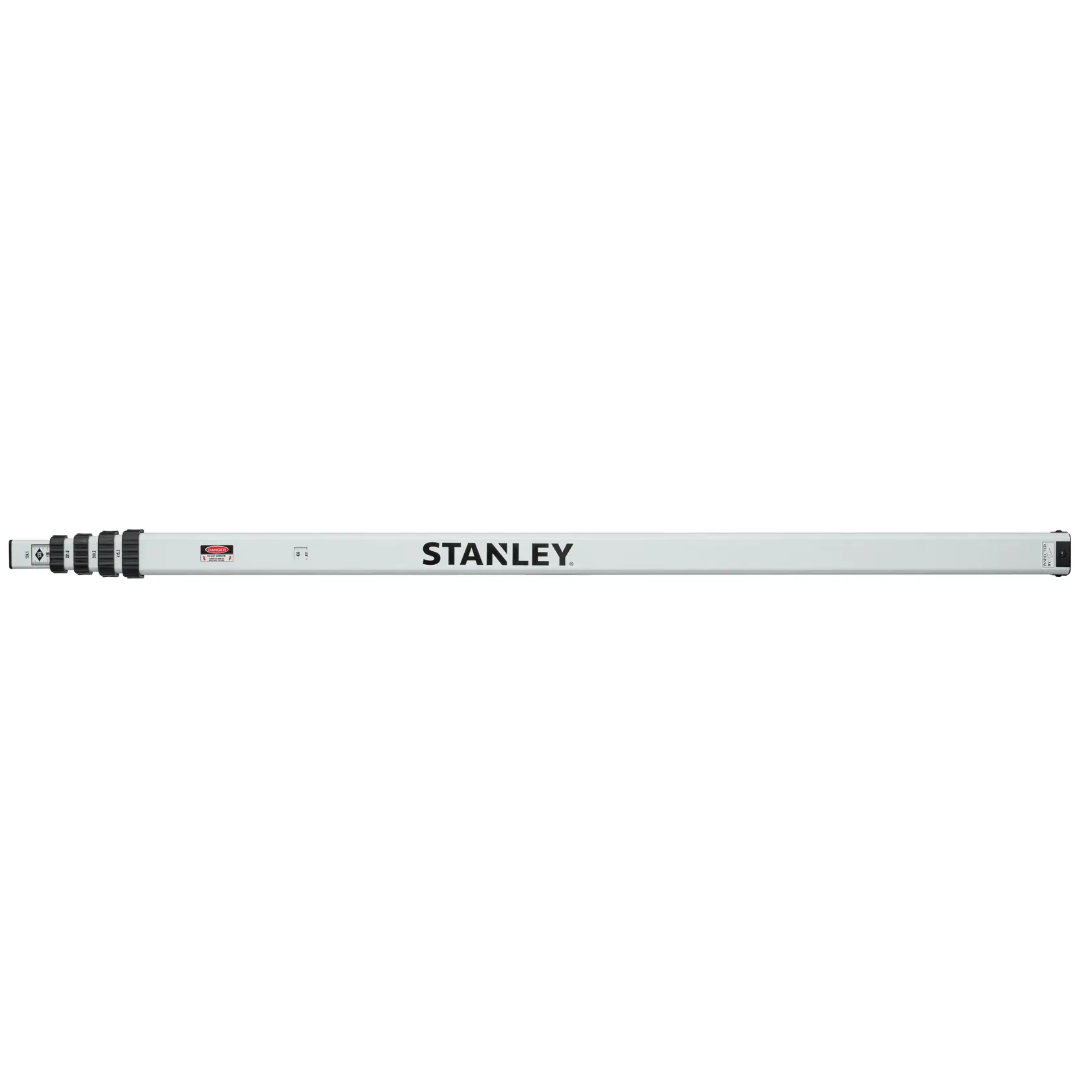 STANLEY 1-77-161 leveling staff in photography category, white bar with black markings, side view.