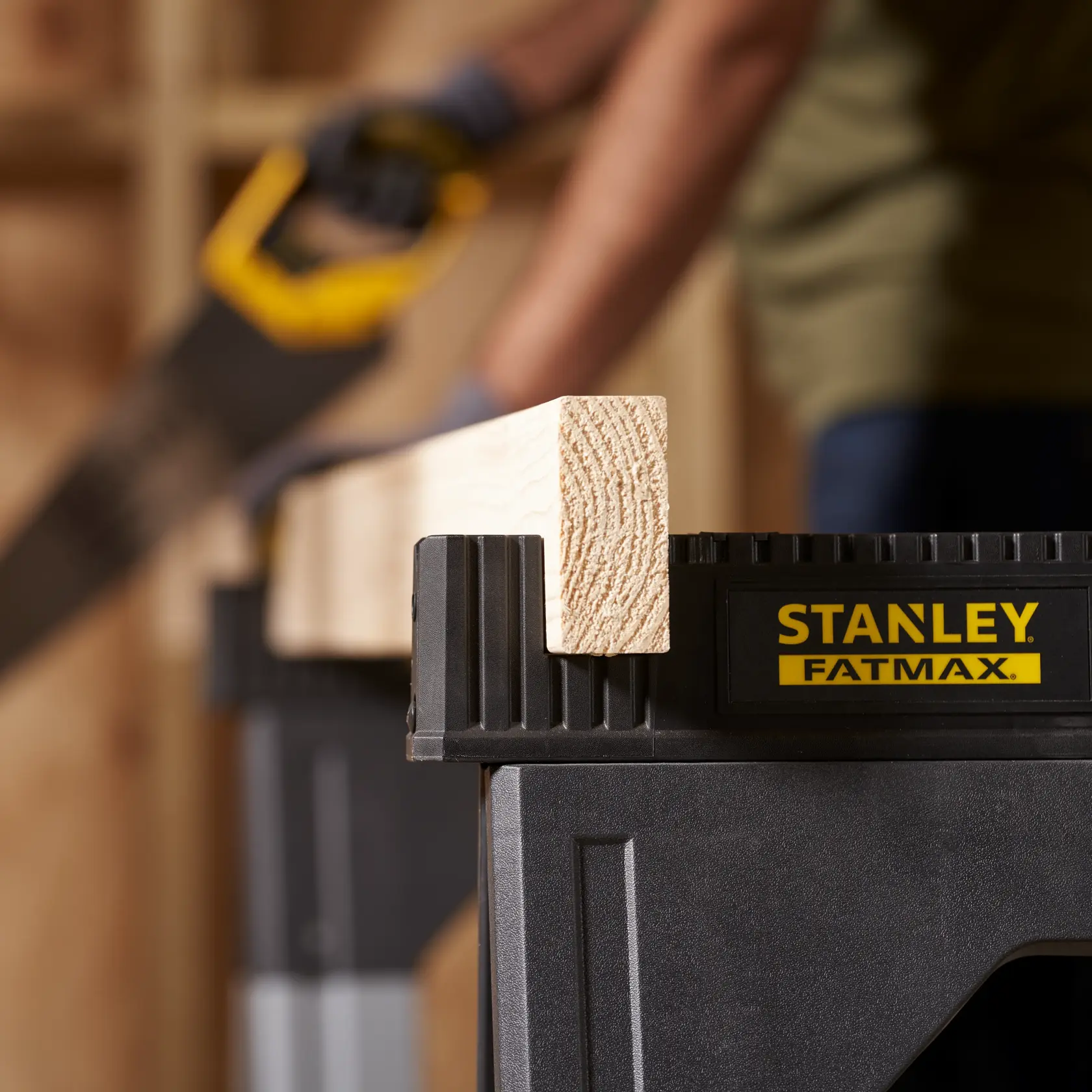 1-92-980 STANLEY® FATMAX® Folding Adjustable Height Metal Sawhorse (Pair), 1,135kg Max. Capacity, application image
