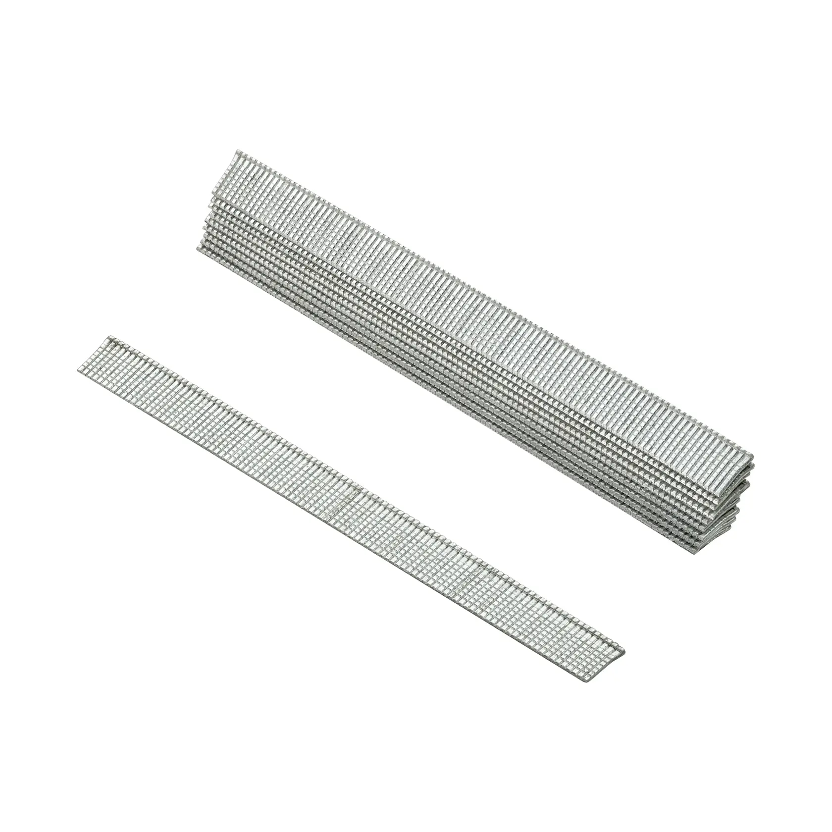 STANLEY 1-SWK-BN375T photography of silver nail strips shown from angled top on white background.