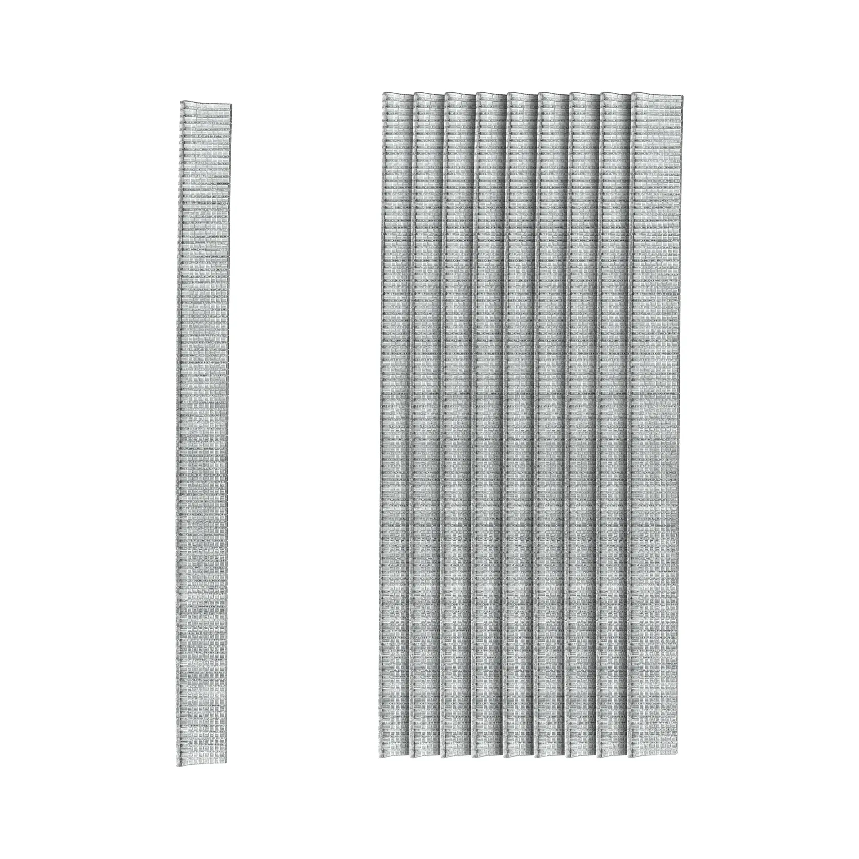 STANLEY 1-SWK-BN375T photography of silver brad nails bundle, front angle, on white background.