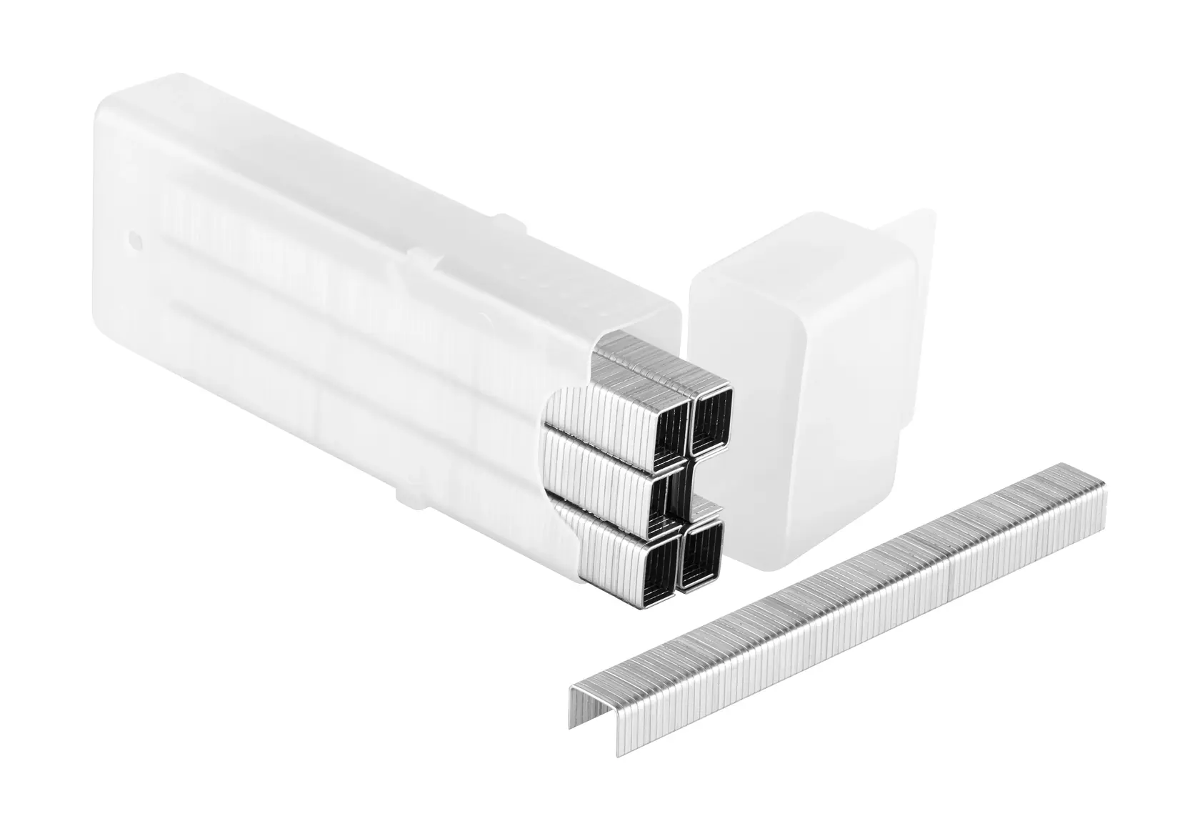 STANLEY 1-TRA705T silver staples pack, photography, showing front angle on white background.