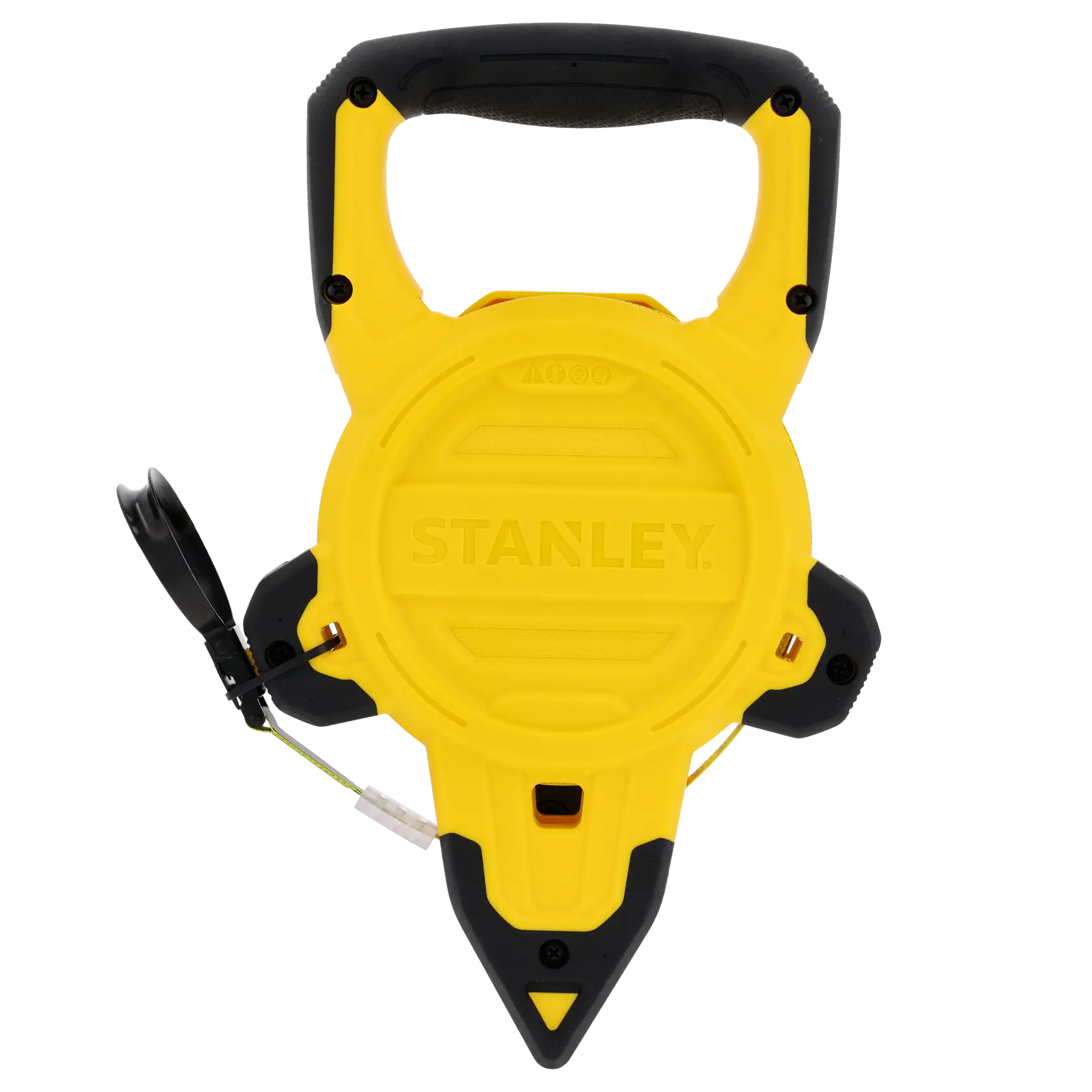 STANLEY 2-34-772 yellow and black closed reel tape measure shown from the front on a white background.
