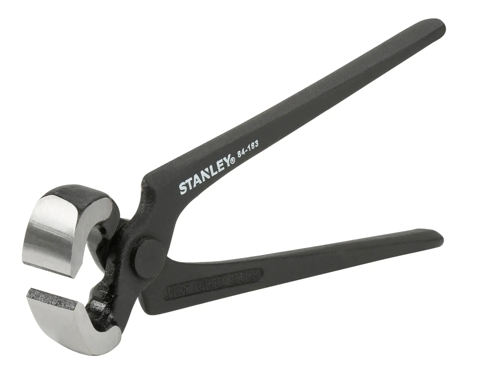 Stanley end cutting pliers with black handles and polished jaws, shown on a white background.