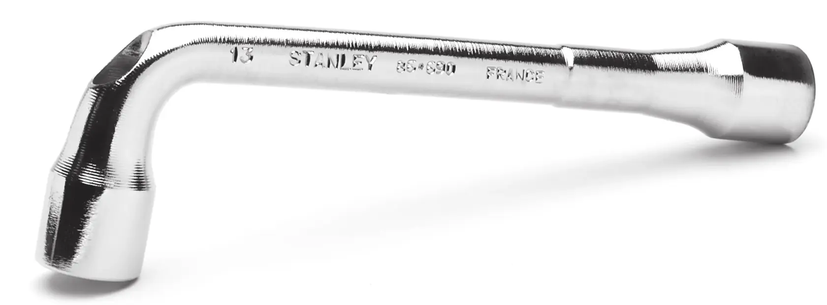 Stanley chrome-plated L-shaped socket wrench for tightening or loosening bolts and nuts.