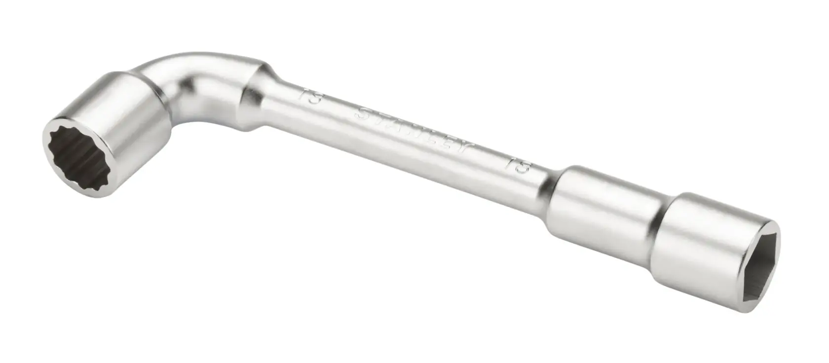 STANLEY 2-86-695 L-shaped socket wrench, silver finish, side view on white background.