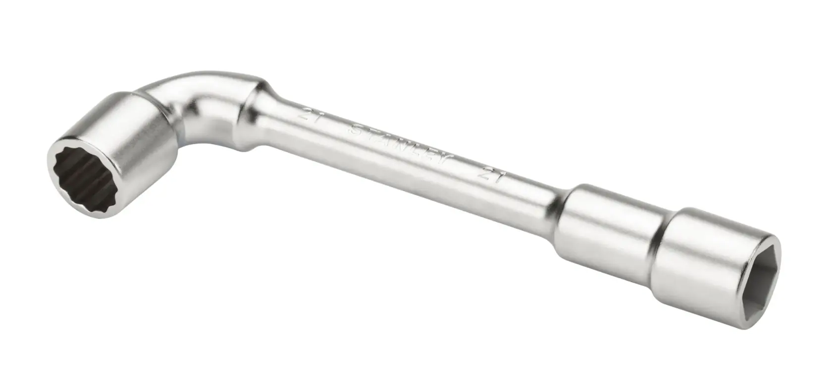 STANLEY 2-86-698 chrome finish L-shaped socket wrench, product photography on white background.