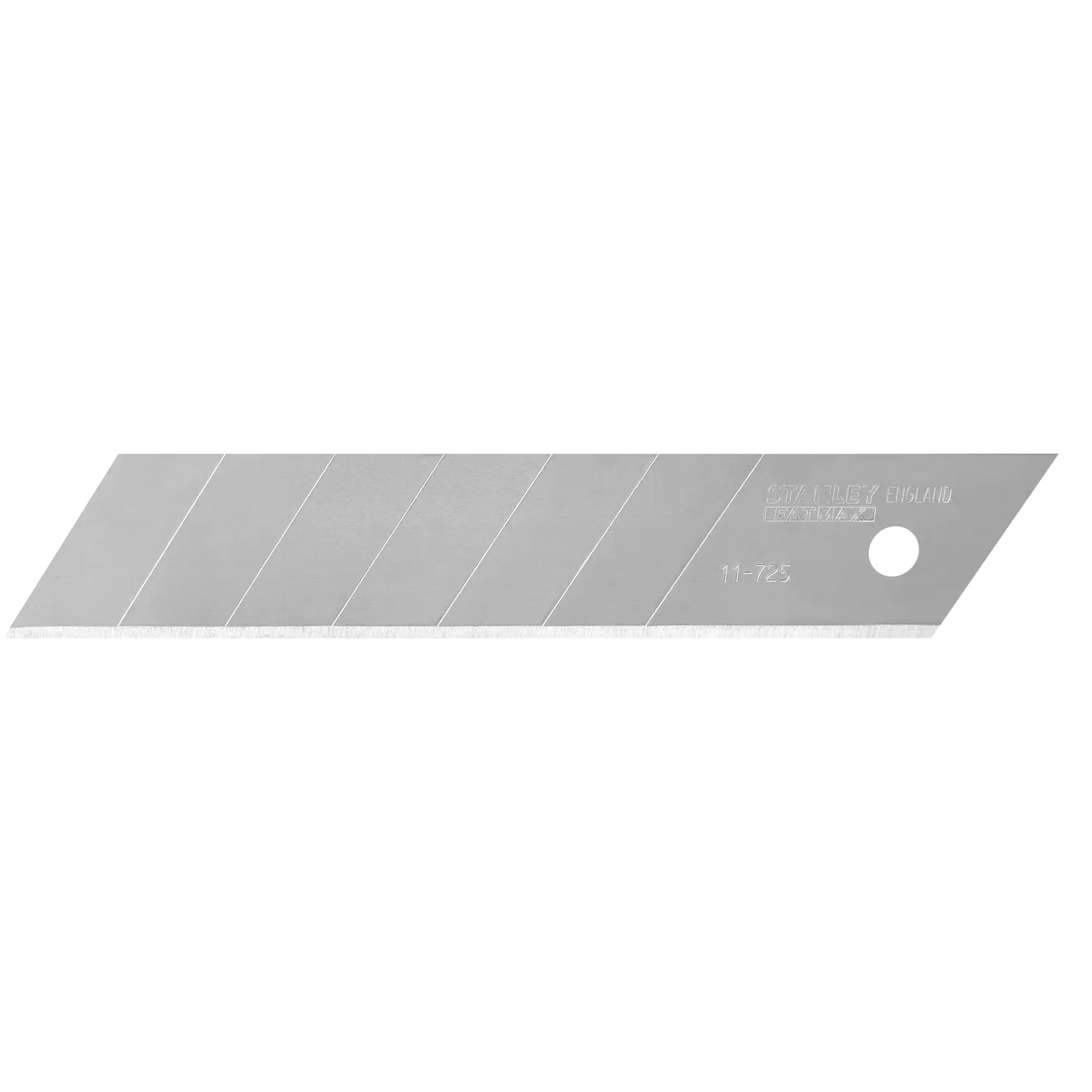 STANLEY 3-11-725 utility snap-off blade with angled edge, silver, product photography on white background.