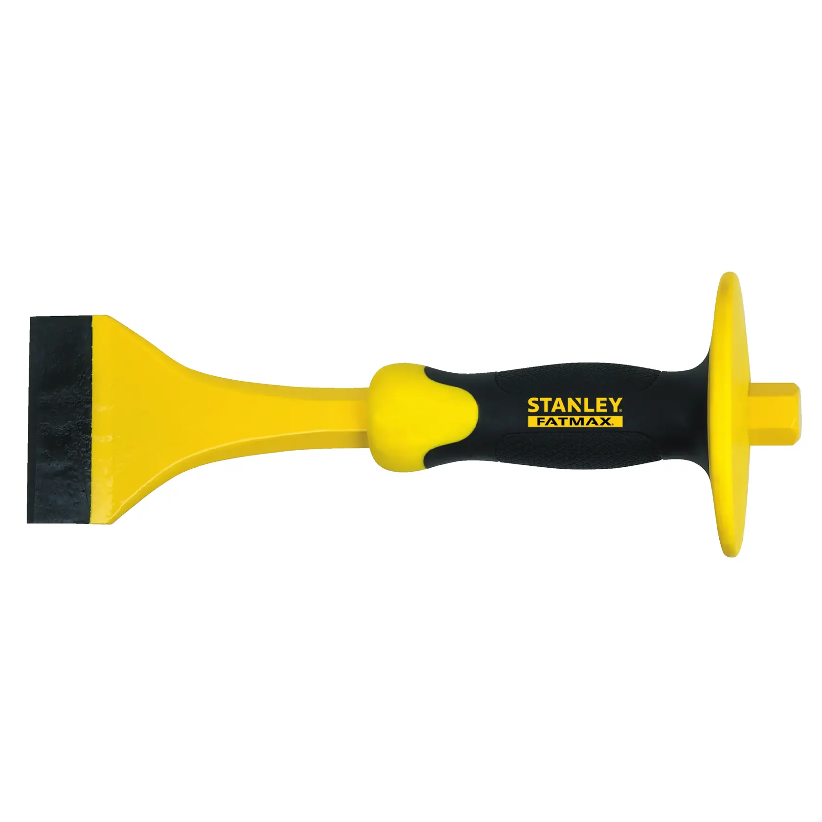 STANLEY 4-18-331 FATMAX bolster chisel with yellow and black handle, shown side view on white background.