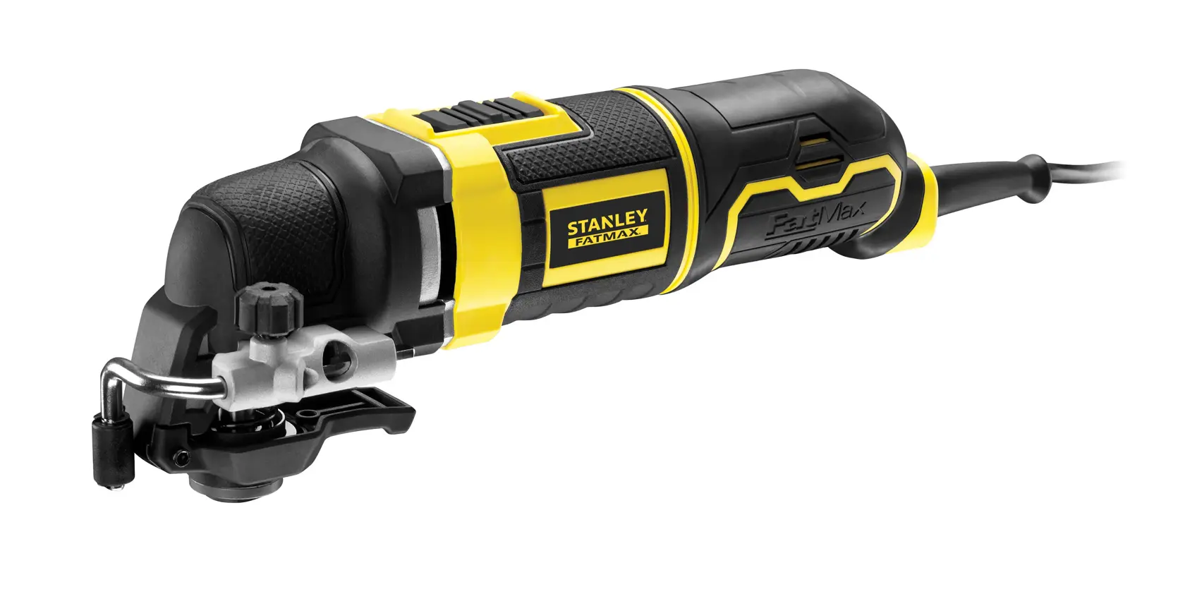 STANLEY FME650K oscillating multi-tool, black and yellow, right side view on white background.