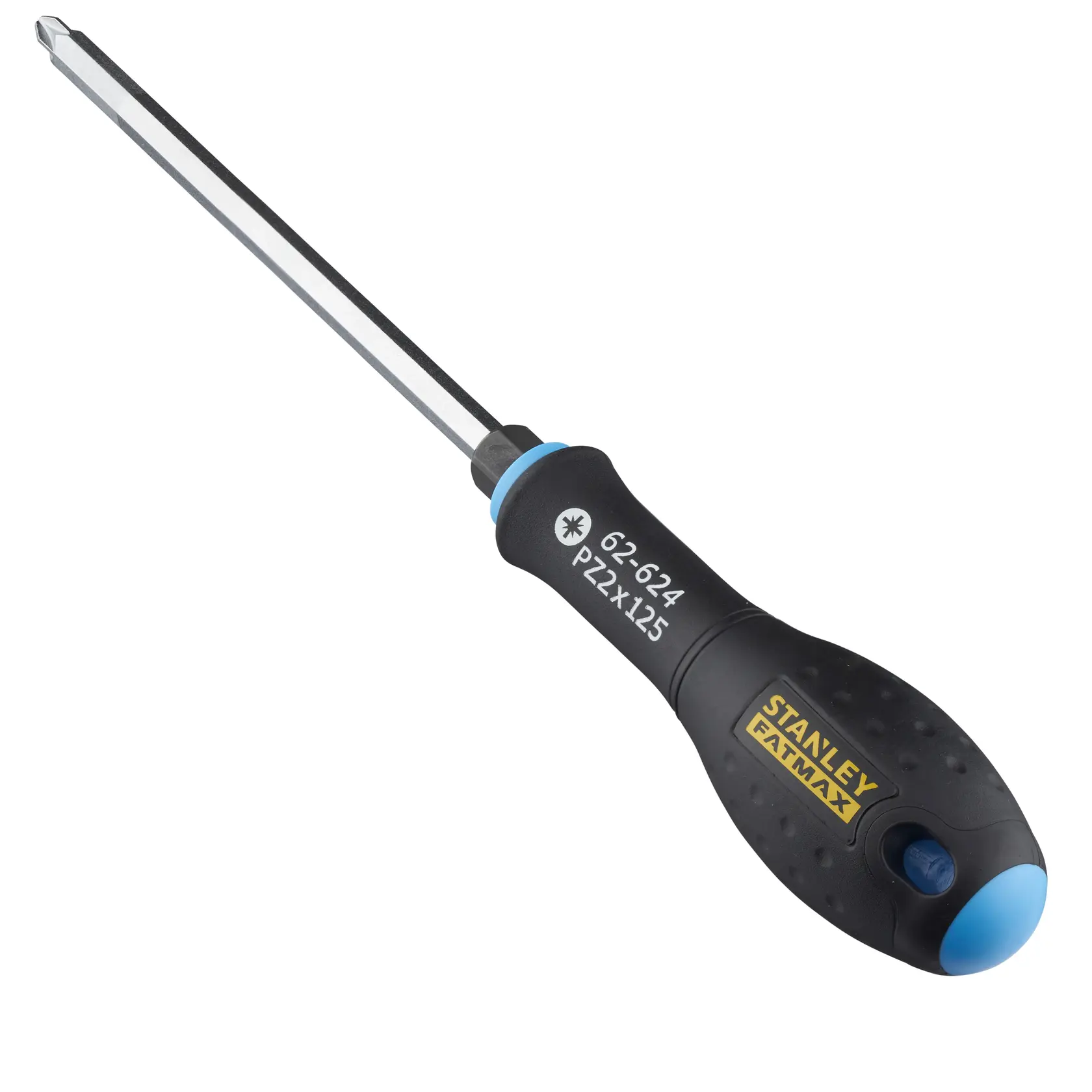 STANLEY FMHT0-62624 black and blue PZ2 screwdriver front angle, ergonomic grip, FATMAX branding visible.