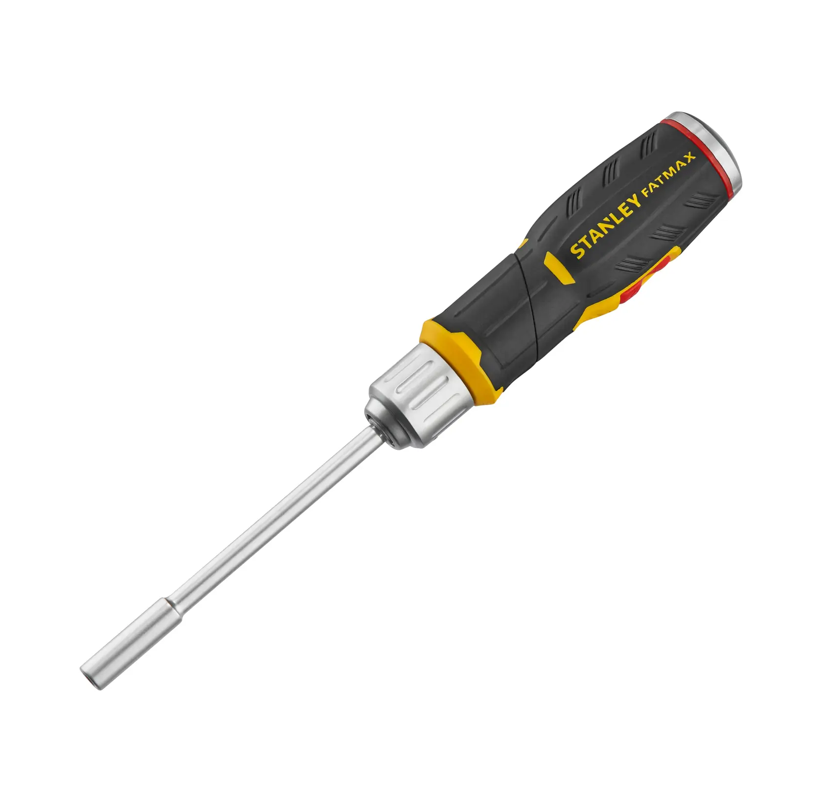 STANLEY FATMAX screwdriver with black and yellow ergonomic handle and a metal shaft, shown on white background.