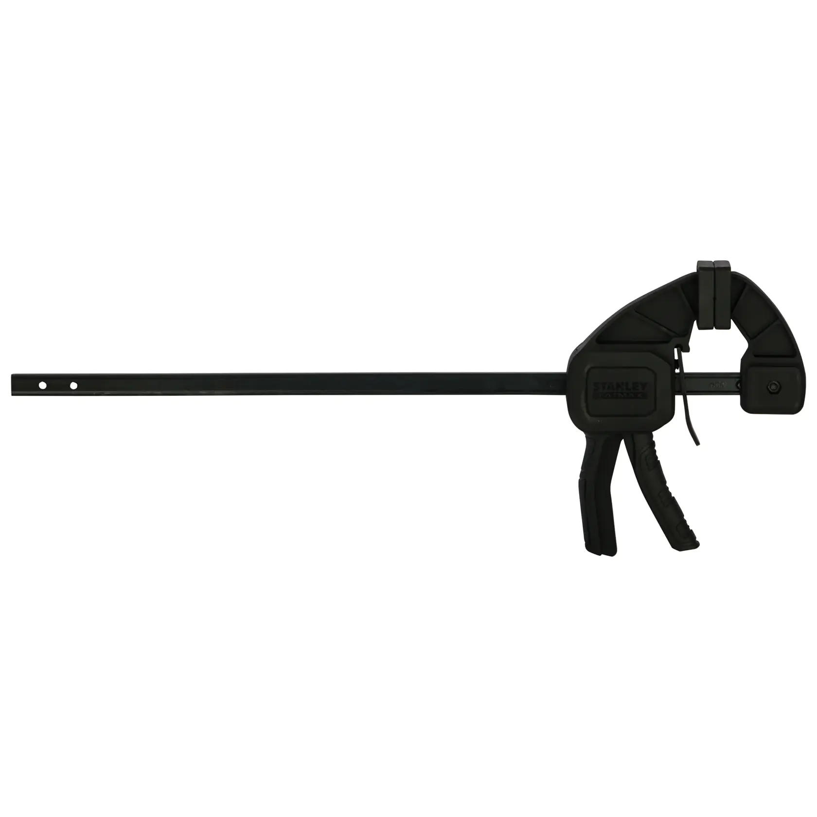 Stanley FMHT0-83233 black trigger clamp for securing materials in photography or crafts.