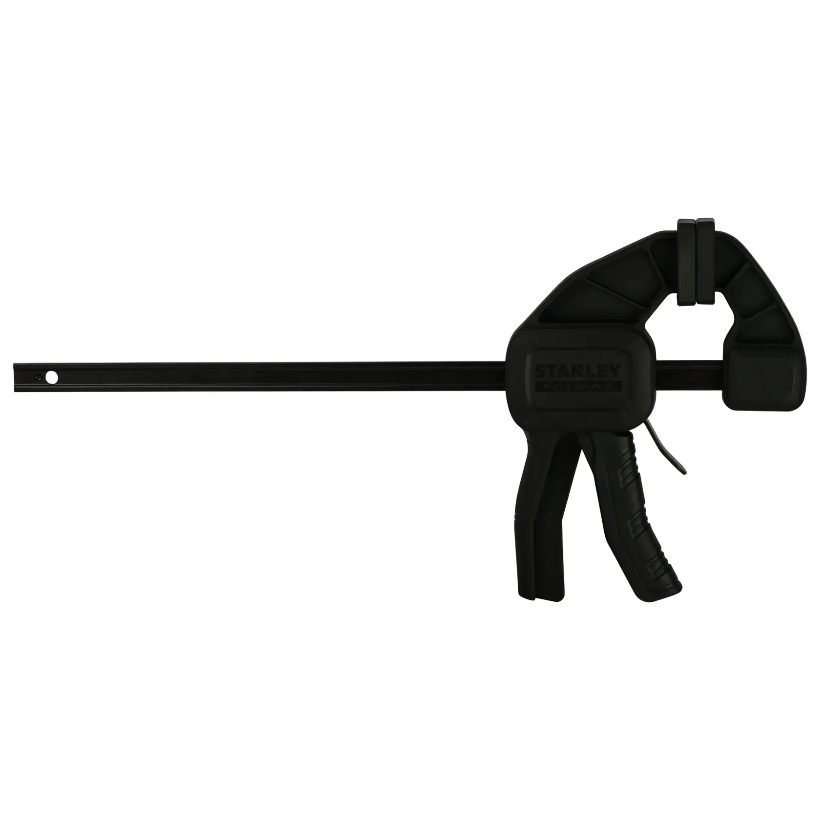 Stanley FMHT0-83235 bar clamp, black, side angle, hand tool for woodworking.