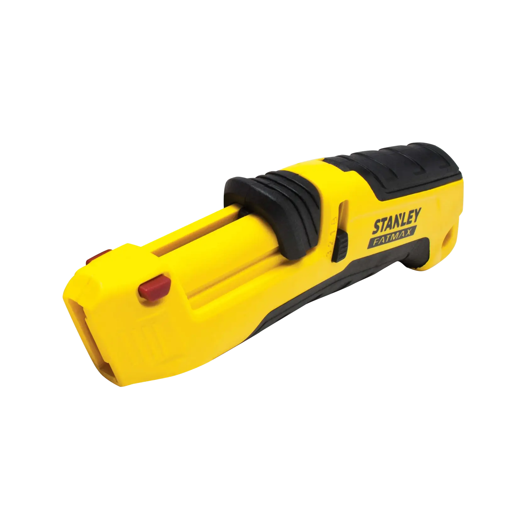 Photo of STANLEY FMHT10365-0 utility knife, yellow and black, angled view on white background.