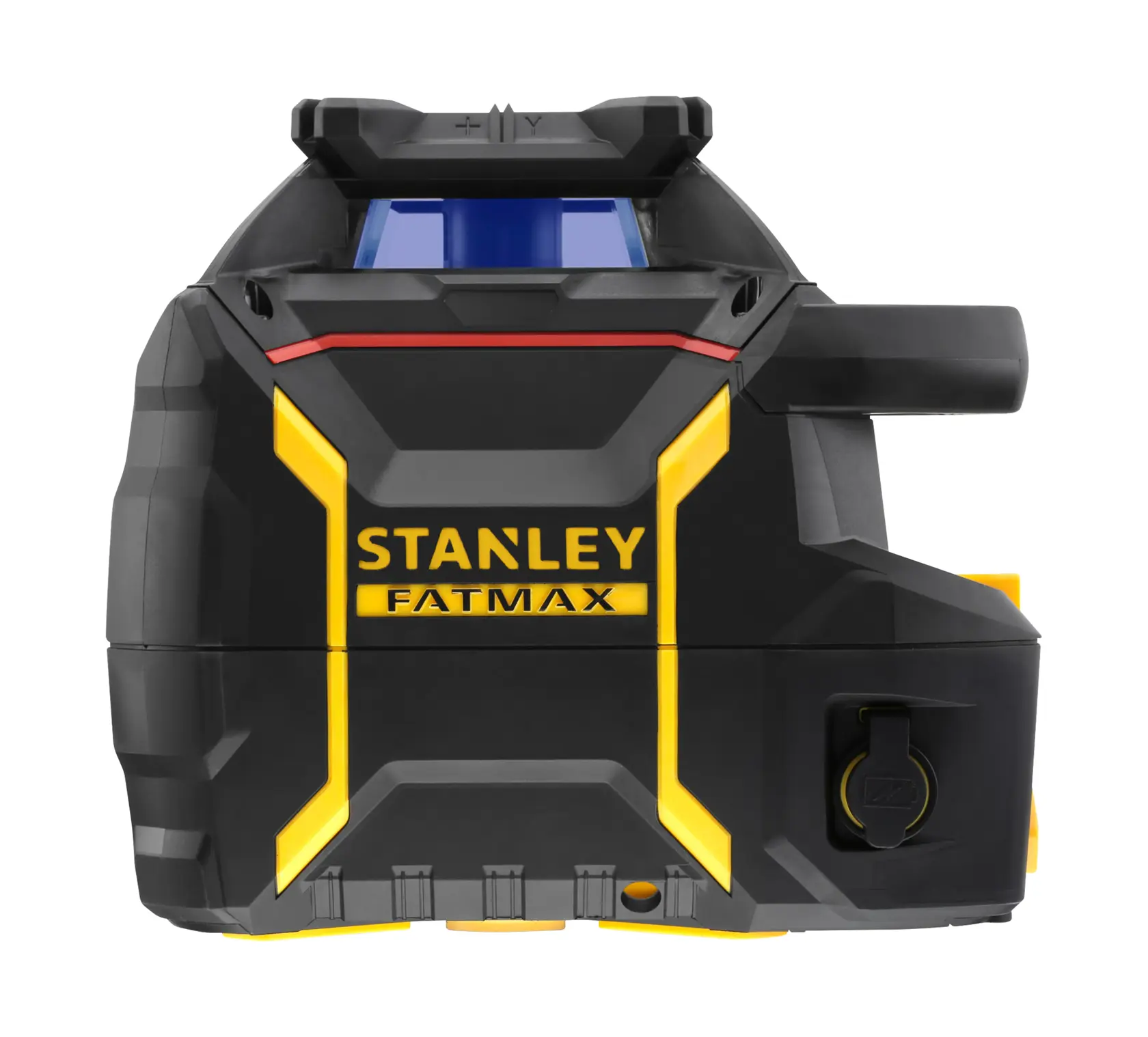 Stanley Fatmax laser level device in black and yellow, designed for precise leveling in photography and construction.