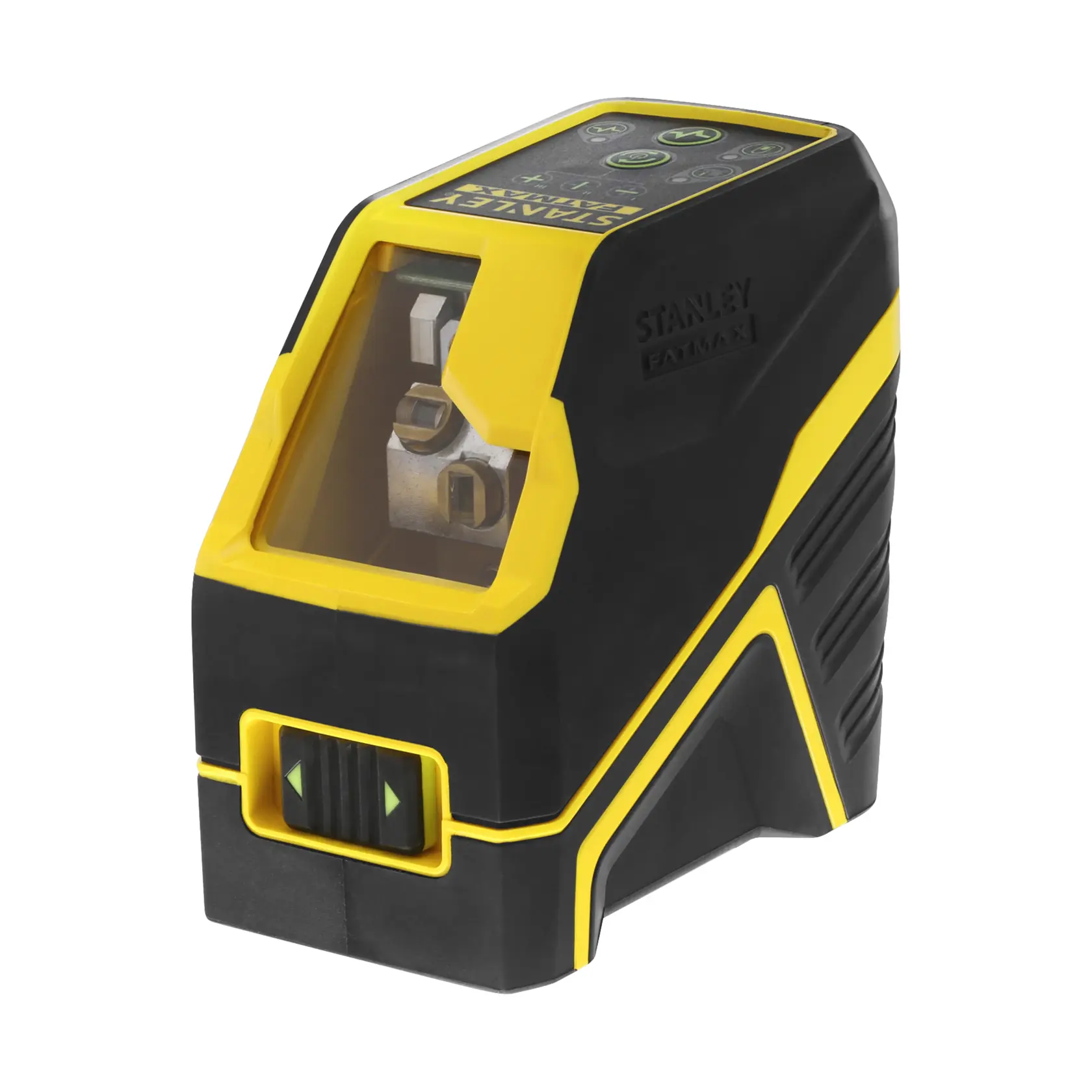 Stanley black and yellow self-leveling laser level tool for precise alignment in construction or photography.