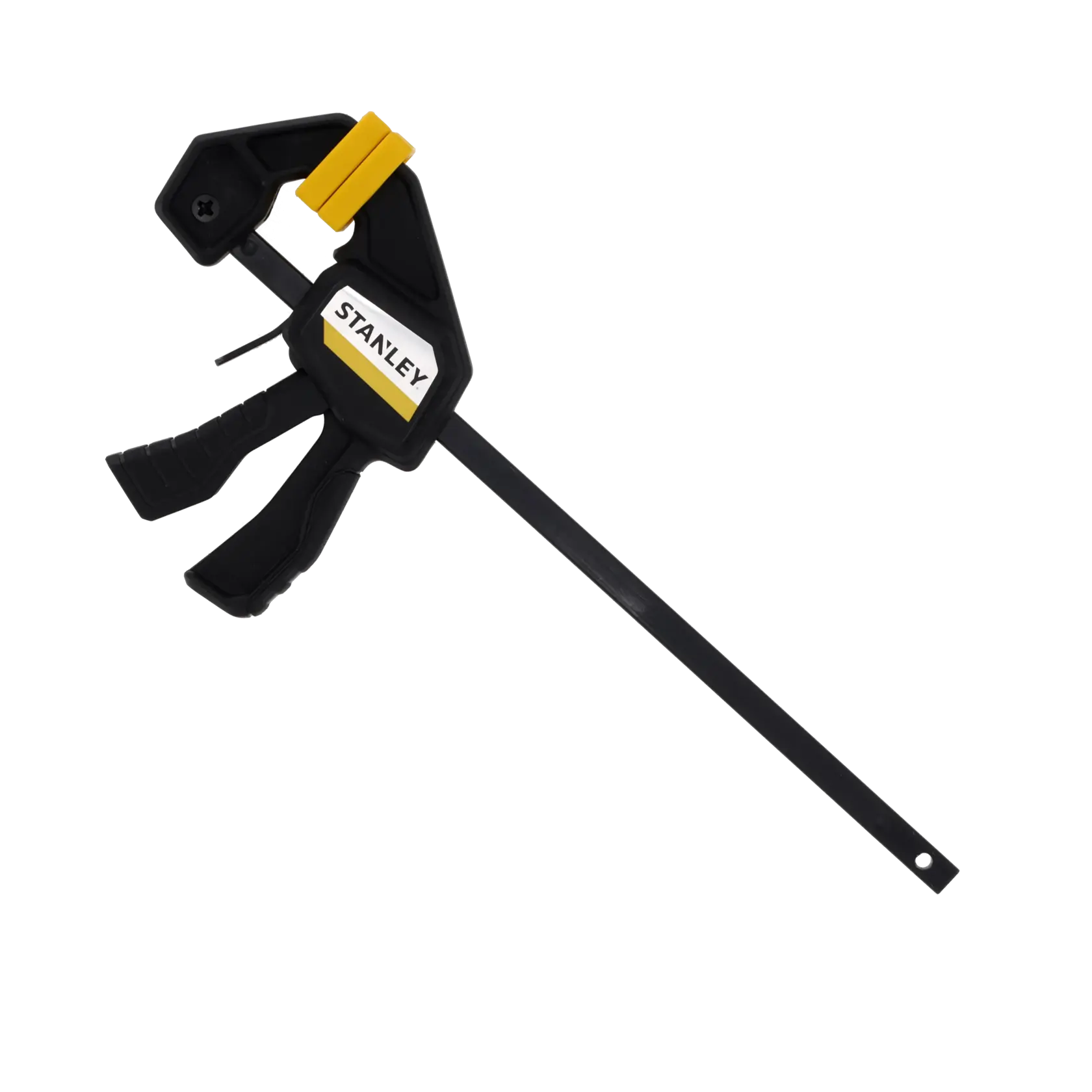 STANLEY FMHT83270-0 black and yellow bar clamp, side angle on white background.