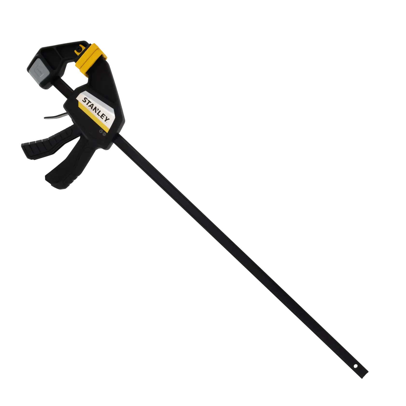 STANLEY FMHT83276-0 black and yellow bar clamp, side angle on white background.