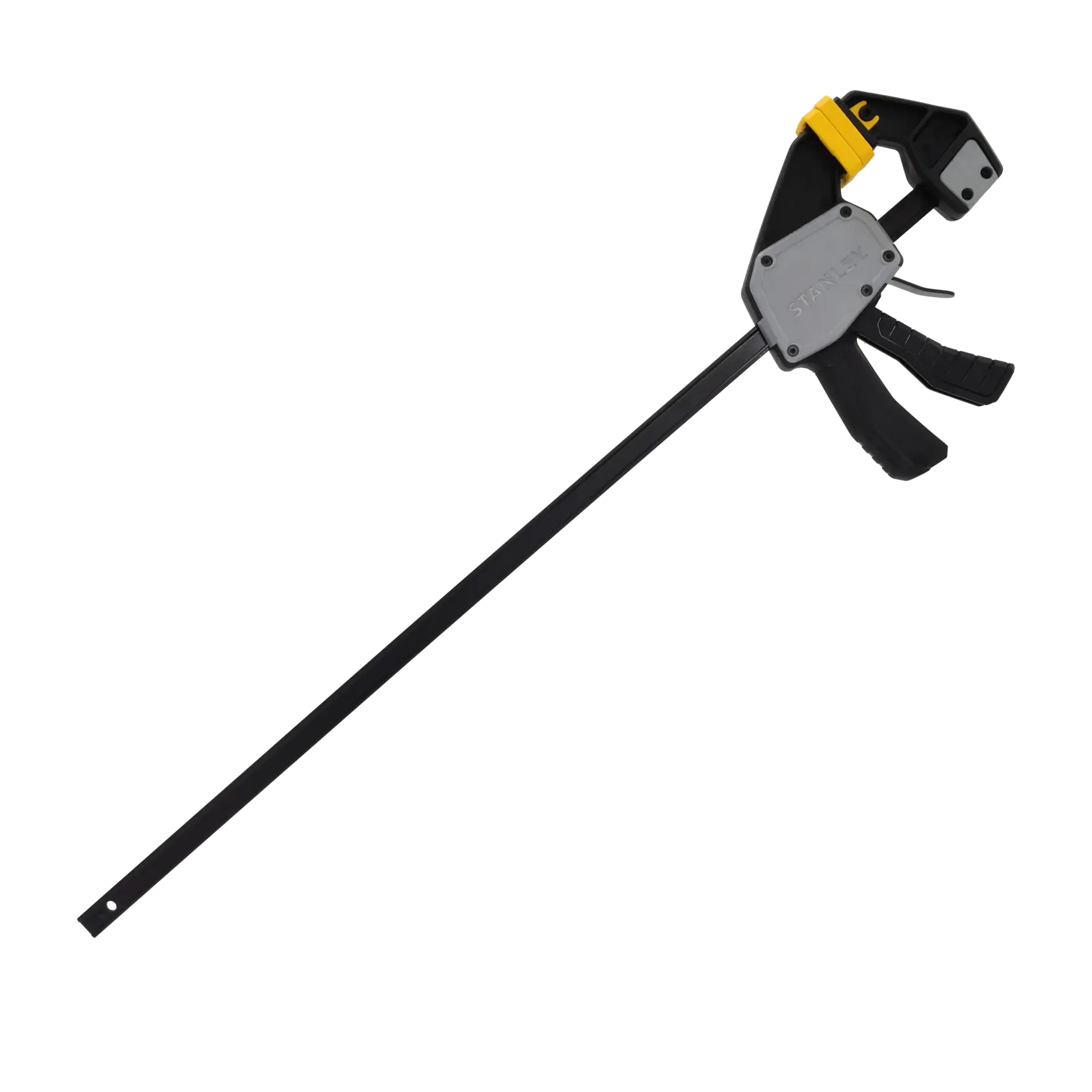 STANLEY FMHT83276-0 bar clamp with black and yellow accents, side angle on white background.